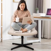 Criss Cross Office Chair - Wide Seat, Armless, Height Adjustable, Fabric, Beige - Image 6