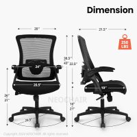 NEO CHAIR Office Desk Chair Computer High Back Mesh Gaming Seat with Ergonomic Adjustable Comfy Flip-up Armrests Lumbar Support Height for Home (Black) - Image 2