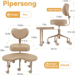 Meditation Cross Legged Chair PRO, ADHD Chair with Height Adjustable Backrest, Criss Cross Desk Use with Footrest and Wheels for Home Office, Flexible Design for Fidgety Sitters, Ivory