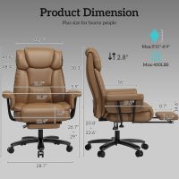 GYI Criss Cross Chair with Wheels, 160°Big and Tall Reclining Office Desk Chair with High Back, Wide Seat, Arms, Footrest, Brown - Image 2