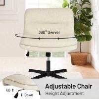 FurnitureR Armless Home Office Desk Chair Without Wheels - Comfortable Adjustable Swivel Criss Cross Chair, Upholstered Fabric Mid-Back for Bedroom, Vanity, Study, or Small Spaces - Linen Beige - Image 6