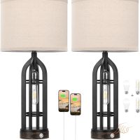 Seealle Table Lamps for Living Room Set of 2 - Black Bedside Lamp for Bedroom with USB C+A & Outlet, Farmhouse Lamps for Night Stands, 3-Way Dimmable Touch Lamps for Living Room with Oat Shade - Image 7