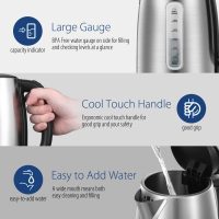 COMFEE' Stainless Steel Electric Kettle, 1.7 Liter Tea Kettle Electric & Hot Water Kettle, 1500W Fast Boil with LED Light, Auto Shut-Off and Boil-Dry Protection - Image 5