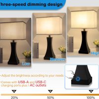 Table Lamp for Bedroom 3-Way Dimmable Touch Control Bedside Lamp with USB A+C Port & AC Outlet 21.6" Tall Nightstand Lamp for Living Room Office and Hotel Bulb Included - Image 3
