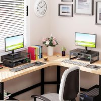 Simple Trending Metal Monitor Stand Riser and Computer Desk Organizer with Drawer for Laptop, Computer, iMac, Black - Image 3