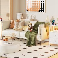 Furologee Nightstands Set of 2, End Tables Set of 2 with Charging Station and LED Lights, White Night Stands with 2 Fabric Drawers, Bedside Tables for Living Room/Bedroom - Image 2