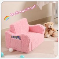Kids Chairs for Toddler, 2-in-1 Toddler Soft Sherpa Couch Fold Out, Convertible Sofa to Lounger for Girls and Boys, Pink - Image 6