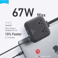 Anker Nano Charging Station(67W Max), 6-in-1 USB-C Power Strip for iPhone 16/15 and MacBook, with Flat Plug and 5ft Thin Undetachable Extension Cord,2 AC,2 USB-A,2 USB-C, for Home&Office - Image 2