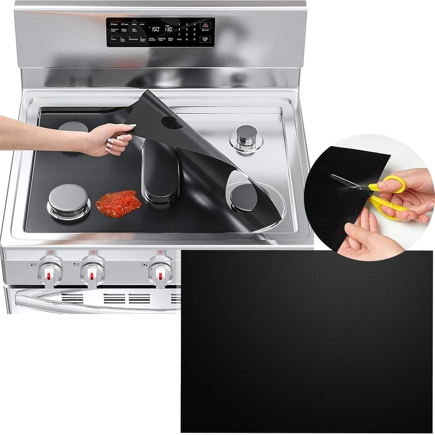 Gas Burner Covers – Easy Clean, Reusable Stove Top Liners, Non-Stick, Washable, Fits Most Gas Ranges, 27×16.7in