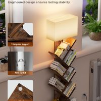 Evermagin 6 Tier Tree Bookshelf with Light, Narrow Bookcase Tower, Tall Floor Standing Book Organizer with Storage Cabinet for Living Room, Bedroom and Home Office, Rustic Brown - Image 7