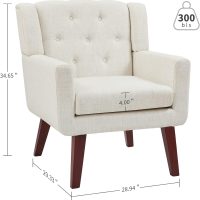 Living&Giving Accent Chair Button-Tufted Upholstered Living Room Chairs Comfy Reading Mid Century Modern with Linen Fabric Lounge Arm for Bedroom (Beige) 29.33D x 28.94W x 34.65H Inch - Image 2