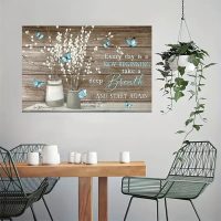 Willow Branches Butterflies Vase Wooden Vintage Rustic Canvas Wall Art - 12x18in Unframed Poster- Home & Office Decor for Living Room, Bedroom, Kitchen & Cafe - Image 4