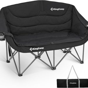 KingCamp Double Camping Chair, Oversized Heavy Duty Loveseat for Adults Portable Folding XL 2 Person Couch Padded Comfortable Two Seat with Cup Holder for Outdoor Lawn Backyard