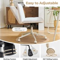 Karl home Criss Cross Chair Armless Desk Chair with Wheels Cross Legged Office SwivelChair Wide Adjustable Comfy Padded Vanity Chair with Dual Purpose Base, Teddy Fleece White - Image 5