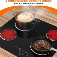 4 Burner Electric Cooktop, TOPWISH 24 Inch, Built-in Electric Stove Top, 220-240v Radiant Cooktop with Child Lock, Touch Control, Residual Heat Indicator, Overheat Protection, Hard Wire (No Plug) - Image 7
