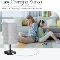 Bedside Table Lamps Set of 2 - Touch Nightstand Lamp for Bedroom with USB C+A Charging Ports & AC Outlets, 3-Way Dimmable Desk Lamp Grey Fabric Shade for Bedroom Living Room, Office(Bulb Included) - Image 7
