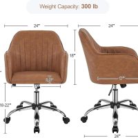 Yaheetech Modern Faux Leather Desk Chair Makeup Chair Height Adjustable Swivel Office Task Computer Armchair for Living Room Retro Brown - Image 3