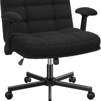 Criss Cross Chair with Wheels and Flip-up Arms, Adjustable Height, Teddy Plush Fabric,Black, Hide Dust, for Bedroom, Home Office, Apartment - Image 9