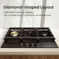 FOTILE GLG30401-Y 30” Moonshadow Tempered Glass 4 Gas Cooktop, Tri-Ring 18,000 BTUs Center Burner with Flame Failure Protection Removable Grates and Installation/LP Kit - Image 5