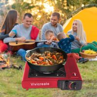 Vivicreate 8500 BTU Portable Butane Gas Stove for Camping Cooking Outdoor, Lightweight Portable Stove Burner with Auto Ignition, Estufa de Gas Portátil para Camping al Aire Libre(Red) - Image 4
