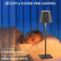 2-Pack LED Cordless Table Lamp, Rechargeable Battery Desk lamp 3W 5500mAh Battery Operated Stepless Dimming Modern Portable Table Light for Restaurant/Dinner/Bedroom/Outdoor IP54 Waterproof (Black) - Image 6
