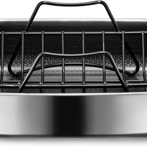 HexClad Hybrid Nonstick Small Roasting Pan with Rack, Dishwasher-Friendly, Oven-Safe Up to 900°F, Compatible with All Cooktops