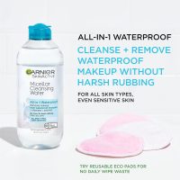 Garnier Micellar Water For Waterproof Makeup, Hydrating Facial Cleanser & Makeup Remover, Suitable for Sensitive Skin, Vegan, Cruelty Free, 13.5 Fl Oz (400mL), 1 Count - Image 3