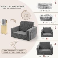 Toddle & Kids Chair,2-in-1 Soft Toddler Couches That Fold Out,Toddler Chairs Comfy 1-3 Years Old,Convertible Sofa to Lounge,Grey - Image 5
