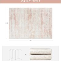 Washable Rugs 5x7 Area Rugs for Living Room,Bedroom,Dining Room- Ultra Soft Faux Wool Nursery Rug for Baby Girl,Neutral Light Pink Low Pile Vintage Carpets for Dorm Kids Playroom,Non Slip - Image 2