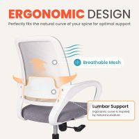NEO Chair Office Desk Ergonomic Mesh Computer Chair with Lumbar Support Adjustable Height Swivel Rolling Wheels Comfy Mid Back Task Chair for Home Bedroom Vanity Study (Grey) - Image 3