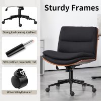 Armless Modern Walnut Office Desk Chair with Wheels, Adjustable Wide Swivel Task Chair, Ergonomic Cross Legged Fabric Chair for Conference Room, Home Office (Black) - Image 4