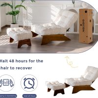 MAXYOYO Accent Chair with Ottoman Adjustable Backrest, Tufted Living Room Chair Upholstered Lounge Chair with Footrest Set, Modern Chair Cozy Reclining Chair for Reading Room, Beige - Image 8