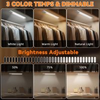 Under Cabinet Lighting Wireless, Rechargeable Motion Sensor Light Indoor, 3 Color Dimmable Closet Light Battery Operated with LED Power Display, Magnetic Under Counter Lights for Kitchen, Home (3Pack) - Image 3