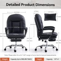 EMIAH Ergonomic Office Chair with Foot Rest Criss Cross Chair with Wheels Reclining Executive Office Chair Mid Back PU Leather Swivel Computer Chairs Lumbar Support for Home Office (Black) - Image 2
