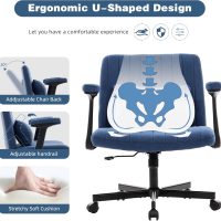 Criss Cross Armrest Office Chair with Wheels - Modern for Home Office, Meditation & Creative Work (Blue) - Image 3