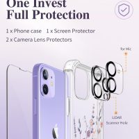 GVIEWIN for iPhone 12 Case and iPhone 12 Pro Case with Screen Protector + Camera Lens Protector, Clear Flexible TPU Shockproof Cover Women Girls Flower Pattern Phone Case 6.1 (Floratopia/Colorful) - Image 7