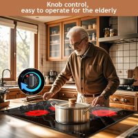 Karinear 4 Burner Electric Cooktop 30 Inch, Knob Control Built-in Electric Stove Top, 30" Radiant Ceramic Cooktop, 9 Power Level, Hot Warning, Expandable Burner, 220V 6700W, No Plug - Image 2
