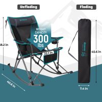 FUNDANGO Rocking Camping Chair, High Mesh Back Portable Folding Camp Chairs with Pillows, Cup Holder and Carry Bag for Lawn Patio Garden Outdoor Supports 300 Lbs (Black/Blue) - Image 2