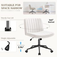Furmax Cross Legged Office Chair with Wheels, Armless Desk Wide Chair, Adjustable Swivel Padded Fabric Vanity Computer Task Chair (Beige) - Image 6