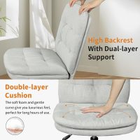 Home Office Desk Chair Comfy - Armless Criss Cross Chair with Wheels Vanity Chair Office Chairs Rolling Swivel Height Adjustable for Adults - Light Grey - Image 5