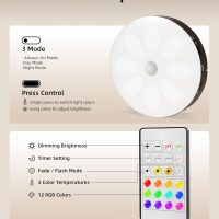 EZVALO Under Cabinet Lighting,1000mAh Rechargeable Puck Lights with Remote,3 Color Temps & 12 RGB Motion Sensor Closet Lights Indoor, Dimmable Under Counter Lights for Kitchen, Shelf Black (6 Packs) - Image 8