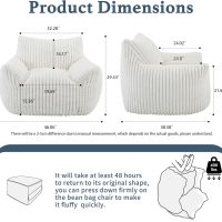 Giant Plush Bean Bag Chair for Adults with Armrests - Oversized Comfy Beige Beanbag Lounge Lazy Floor Sofa Accent Chair for Living Room, Bedroom & Dorm, Cozy Fluffy Single Cloud Mini Couch - Image 2
