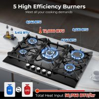Gas Cooktop 30 Inch, Amzgachfktch 5 Burners Gas Stove, Built-in NG/LPG Convertible Gas Stove Top, Black Tempered Glass Propane Cooktop with Thermocouple Protection - Image 2