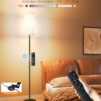 luckystyle LED Floor Lamp for Living Room, Dimmable Standing Lamps with Foot Switch,Remote Custom Color Temperature Black Pole Lamp with Lampshade,12W Led Bulb Tall Lamps for Bedroom Office Kid Room - Image 2
