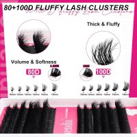 Lash Clusters Kit Fluff 80D 100D Individual Lashes D Curl Cluster Eyelash Extensions 10-18mm DIY Lash Extension Kit Lash Bond and Seal Waterproof, Lash Applicator, Thick False Eyelashes Kit - Image 2