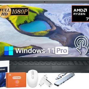 Dell Inspiron 15 3535 Touchscreen Business Laptop, 64 GB RAM, 2 TB SSD, AMD Ryzen 7 7730U, 15.6" FHD Anti-Glare Touchscreen Display, 2025 New Dell Laptop, Windows 11 Pro, Accessories