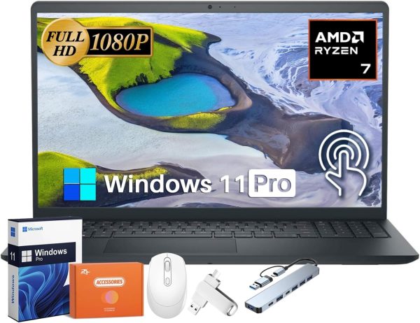 Dell Inspiron 15 3535 Touchscreen Business Laptop, 64 GB RAM, 2 TB SSD, AMD Ryzen 7 7730U, 15.6" FHD Anti-Glare Touchscreen Display, 2025 New Dell Laptop, Windows 11 Pro, Accessories
