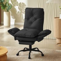 Bestier Cross Legged Office Chair with Footrest, High Back Criss Cross Chair with Reversible Armrests and Wheels, Big and Tall Reclining Office Chair for Home (Black, PU Leather) - Image 7