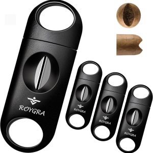 roygra V Cut Cigar Cutter Set (4 Pack), Enlarged V-Cut Fit All Cigars, Cigar Accessories for Men, Plastic Smoking Accessories Tool, Portable Sharp Clean Cut - Black