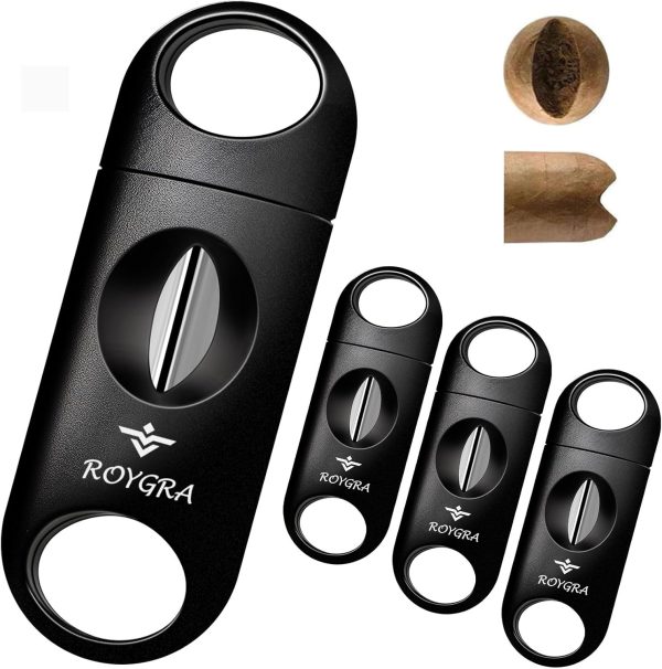 roygra V Cut Cigar Cutter Set (4 Pack), Enlarged V-Cut Fit All Cigars, Cigar Accessories for Men, Plastic Smoking Accessories Tool, Portable Sharp Clean Cut - Black